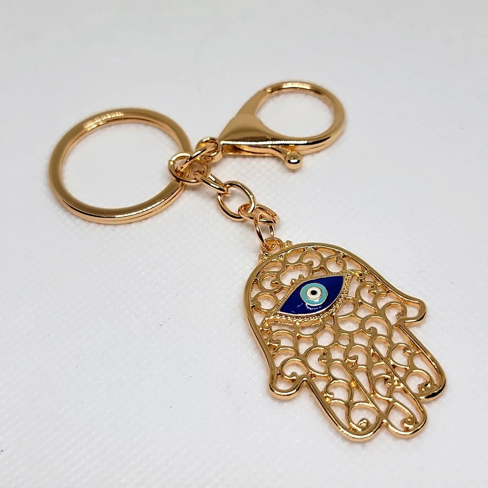 Evil Eye Golden Palm Keychain Bag Charm Gold or Silver ·4In Drop · New